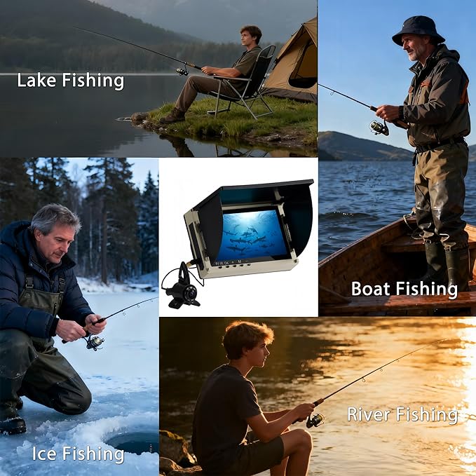Fish Finder & Underwater Camera: 6'' HD 1080P Waterproof Ice Fishing Camera with Monitor｜Portable Fish Finders for Ice/Lake Fishing｜Depth Finder for Boat/Kayak & Murky Under Water