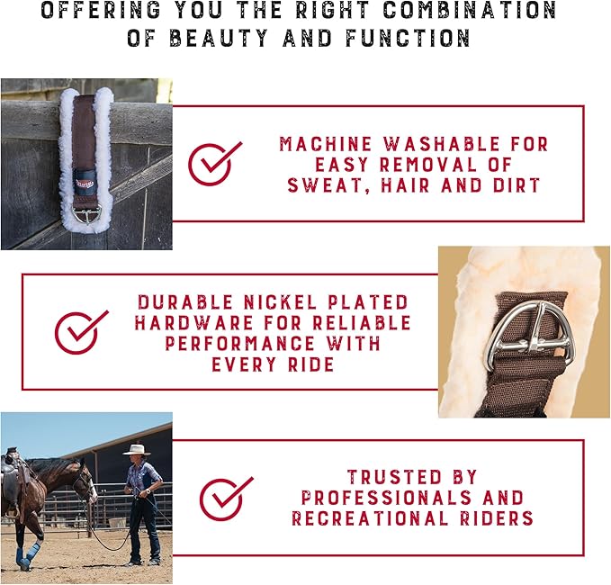 Weaver Equine Super Horse Cinch, Anti-Slip Fleece Lined Saddle Cinch Girth with Flat Buckle, Western Horse Riding Supplies, ‎Brown/Maize