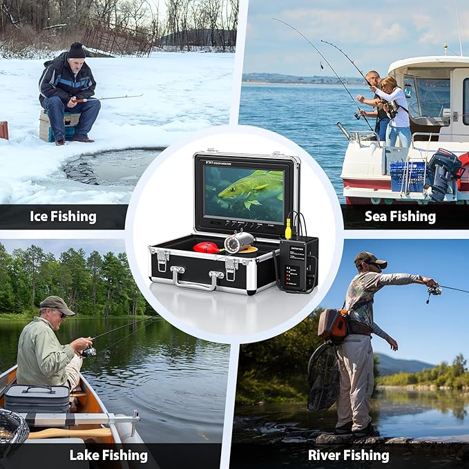 Eyoyo Underwater Fishing Camera Portable Video Fish Finder 9 inch LCD Monitor 1000TVL Waterproof Camera Underwater DVR Video Fish Cam 15m Cable 12pcs IR Infrared Lights for Ice, Lake and Boat Fishing