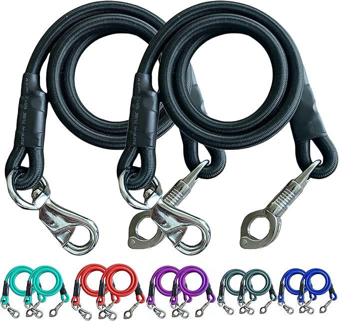 Majestic Ally Pack of 2, Bungee Trailer Tie for Horse Haulage with Panic Snap and Bull Snap - 36 Inch (Black)