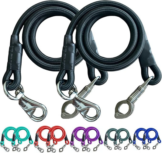 Majestic Ally Pack of 2, Bungee Trailer Tie for Horse Haulage with Panic Snap and Bull Snap - 36 Inch (Black)