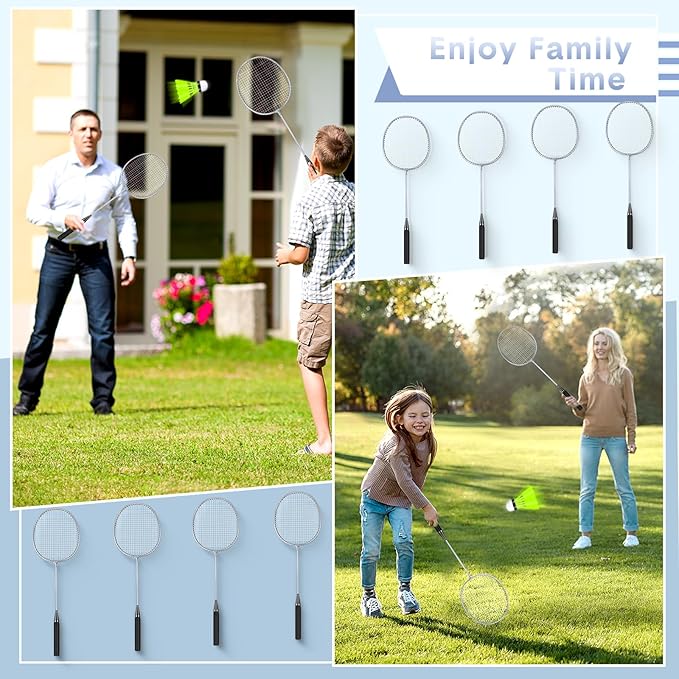 12 Pack Badminton Rackets Set Including Badminton Racquets, Nylon Shuttlecocks and Carry Bag for Outdoor Backyard Games Beginners