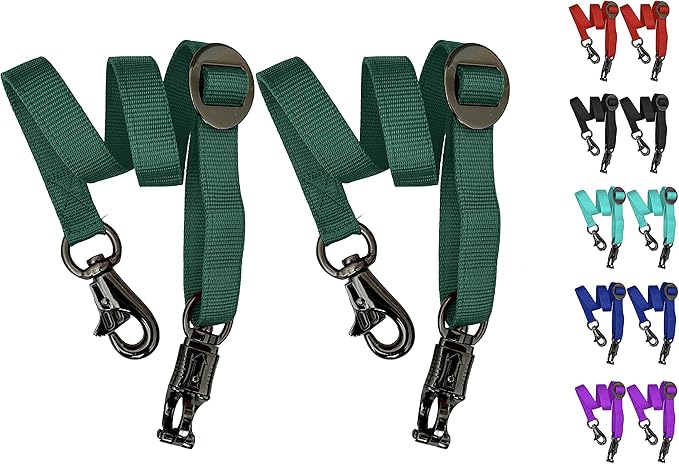 Majestic Ally Pack of 2, Double Thick Trailer Tie for Horse Haulage, with Adjustable Buckle, Panic Snap and Bull Snap – 1 Inch by 36 Inch (Hunter Green)