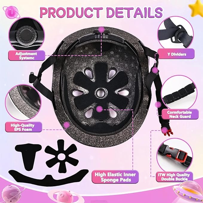 Kids Bike Helmet Set for Boys Girls Toddler Bicycle Helmet Adjustable Skateboard Helmet Protective Gear Set Knee Elbow Wrist Pads for Children Cycling, Scooter, Outdoor Sports
