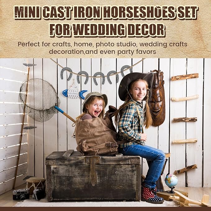 Gisafai 100 Pack Cast Iron Horseshoes for Crafts or Decorations 1.77 x 2 Inch Mini Iron Horseshoes Older Wall Decor Western Theme Table Centerpieces Horseshoe for Good Lucky Party Favor