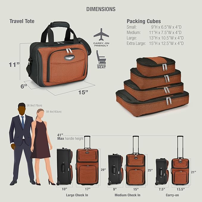 Travel Select Amsterdam Softside Expandable Luggage with Rolling Wheels, Red, 8-Piece Set (15/21/25/29) with Packing Cubes
