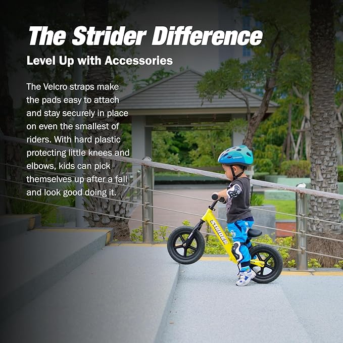 Strider Elbow & Knee Pads, Black - Easy to Attach - Durable & Washable - For Kids 18 Months to 5 Years Old