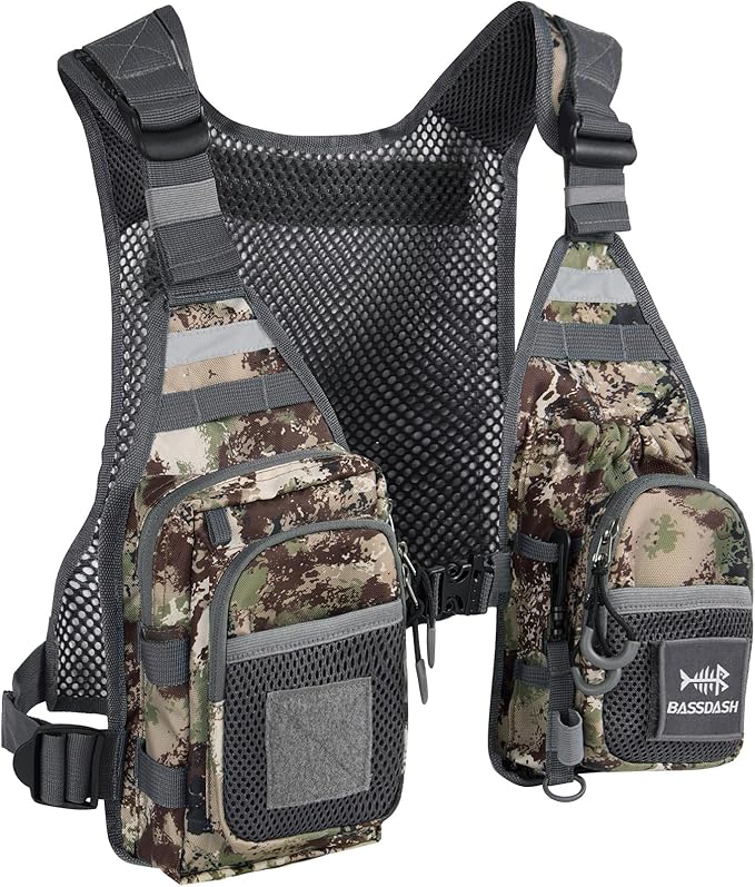 BASSDASH FV08 Ultra Lightweight Fly Fishing Vest for Men and Women Portable Chest Pack One Size Fits Most