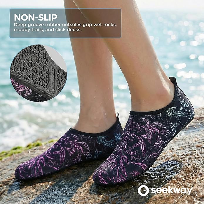 SEEKWAY Water Shoes Women Men Adult Quick-Dry Aqua Socks Barefoot Non Slip for Beach Swim River Pool Lake surf Black SK002(U)