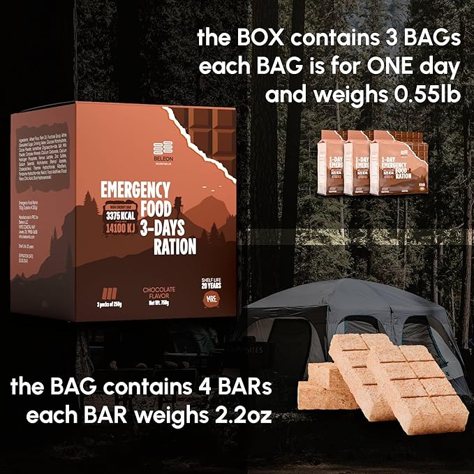 Emergency Food Supply - Chocolate Survival Ration - 20 Years Shelf Life - 3 Days
