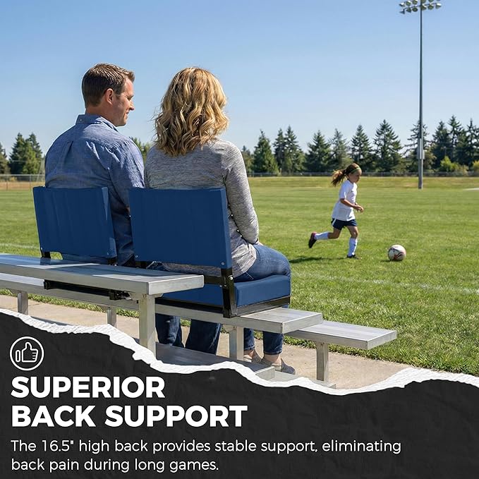 SPORT BEATS Stadium Seats with Back Support Bleacher Chairs with Back and Cushion Thick Padded Bleacher Seats Includes Shoulder Strap Navy Blue 2pcs Standard