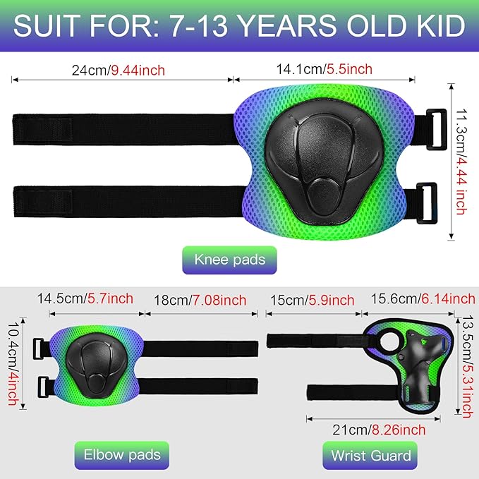Wemfg Kids Protective Gear Set Knee Pads for Kids 3-14 Years Toddler Knee and Elbow Pads with Wrist Guards 3 in 1 for Skating Cycling Bike Rollerblading Scooter