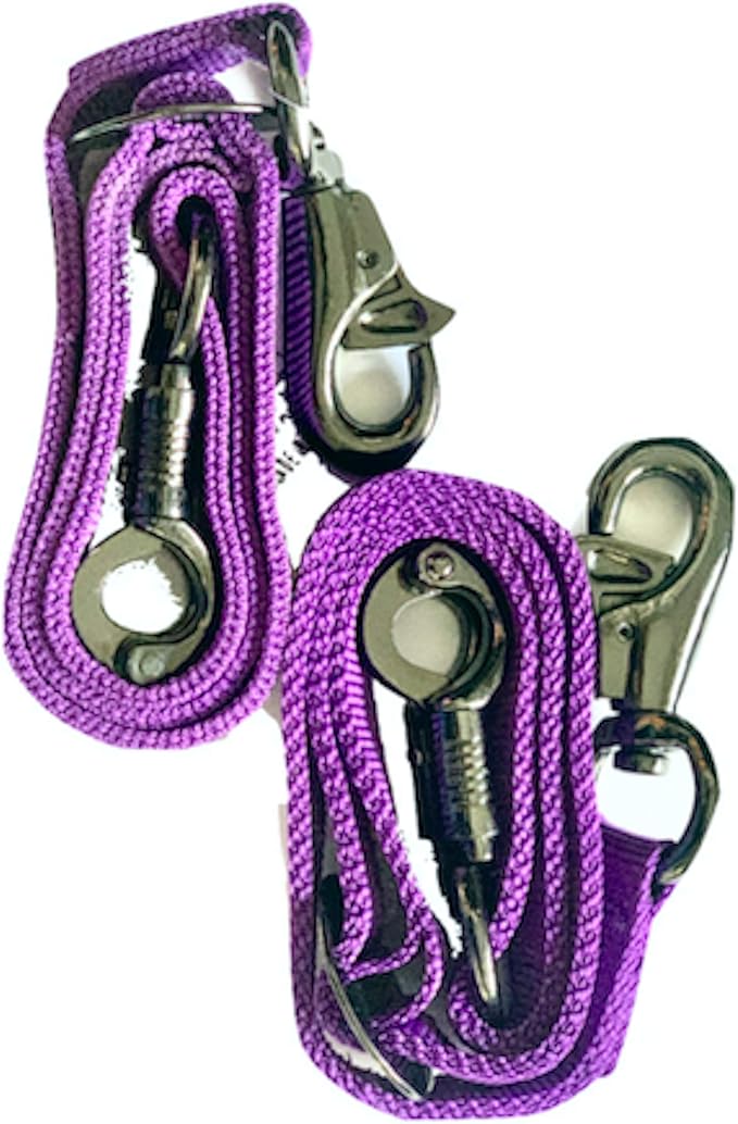Majestic Ally Pack of 2, Double Thick Trailer Tie for Horse Haulage with Adjustable Buckle, Panic Snap and Bull Snap – 1 Inch by 36 Inch (Purple)