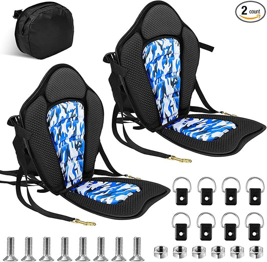 Lewtemi 2 Pack Kayak Seats with Back Support Adjustable Sit on Top Padded Boat Seat with Detachable Storage Bag and 8 Fixed D Ring and Screws
