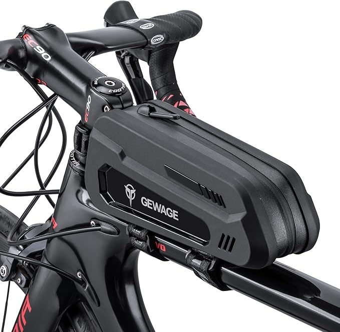 GEWAGE Bike Bag Bicycle Front Frame Bag Bike Phone Holder Bike Phone Bag Top Tube Bag Handlebar Bags Bike Accessories for Mountain Road Bike, Black