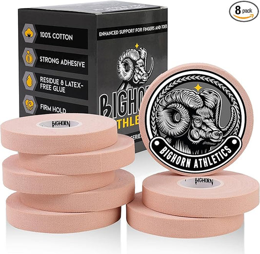 Bighorn Athletics Jiu Jitsu Finger Tape, Rock Climbing Tape | Multipurpose for Sports & Injuries: MMA, Volleyball, Football, Basketball, Tennis, Golf, Hands & Toes, 0.5-Inch x 45-feet, 8-Rolls, Nude