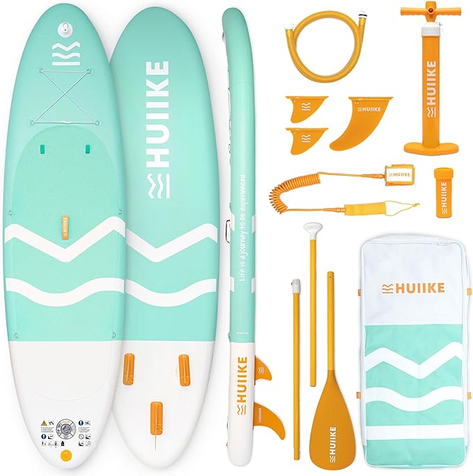HUIIKE Inflatable Paddle Board for Adults with Accessories Included, Oar, Fins, Pump. Stand Up Paddleboard Great Stability and Resistance. 10’ x 33" x 5.9", Maximum Load 286 lb