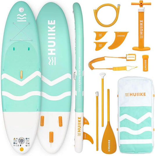 HUIIKE Inflatable Paddle Board for Adults with Accessories Included, Oar, Fins, Pump. Stand Up Paddleboard Great Stability and Resistance. 10’ x 33" x 5.9", Maximum Load 286 lb