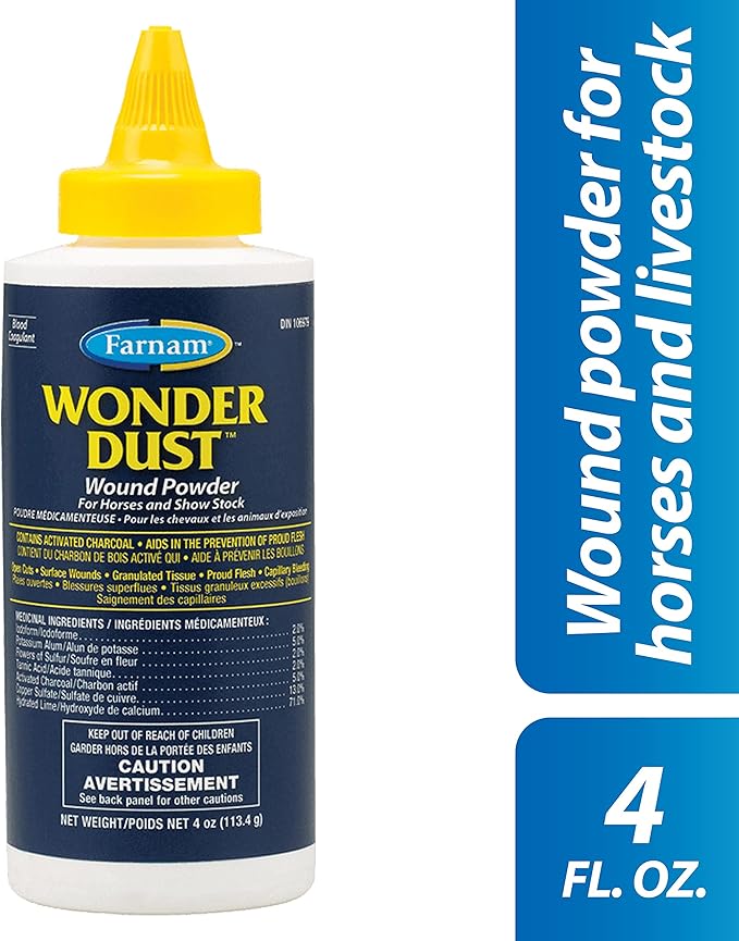Farnam Wonder Dust Wound Powder, Blood Coagulant for Horses and Show Stock, for Use on Proud Flesh, Granulated Tissue, 4 Ounces (Pack of 2)