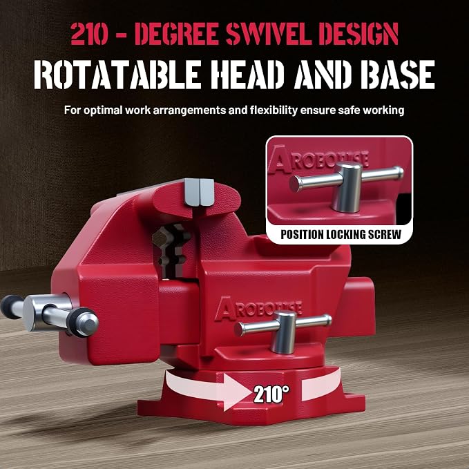8"Bench Vise, 7.5"Jaw Opening 210° Swivel Base 4.5" Throat Depth