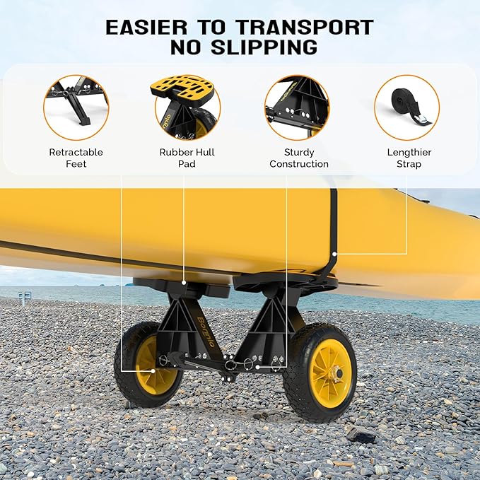 Bonnlo Kayak Cart with10-Inch Kayak Wheels, Canoe Trolley Cart with Adjustable Straps, No Tools Required for Easy Assembly All-Terrain for Kayaks, Canoes, Paddleboards