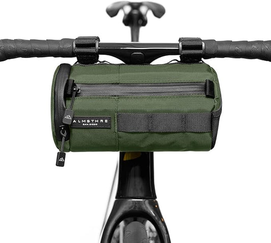 ALMSTHRE Signature Bar Bag – Hunter Green | Hard-Shell Bike Handlebar Bag with Waterproof Zippers & Adjustable Straps | Lightweight Bicycle Handlebar Bag, Compatible with Road, Gravel & MTB Bikes