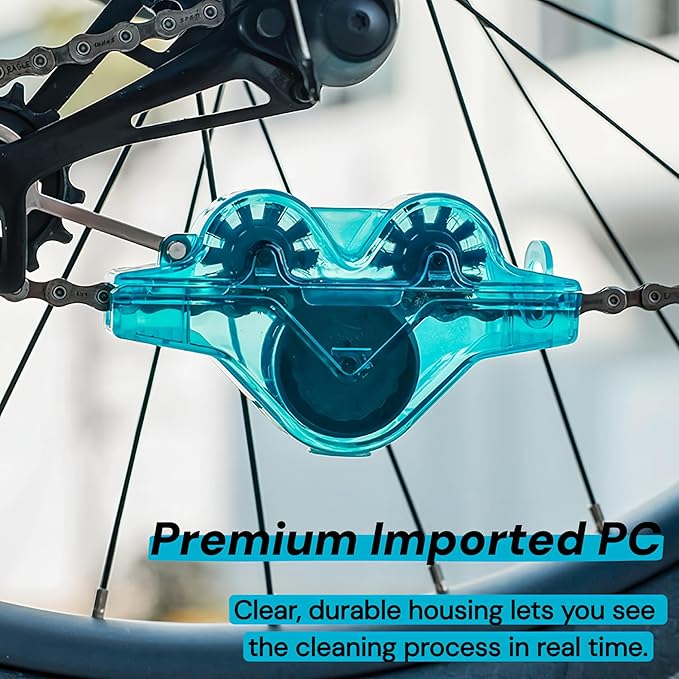 Upgraded Polycarbonate Bike Chain Cleaner Tool – Leak-Proof Chain Scrubber with 360° Automatic Brushes, No Chain Removal Drivetrain Maintenance Kit for MTB, Road & E-Bikes(Green)