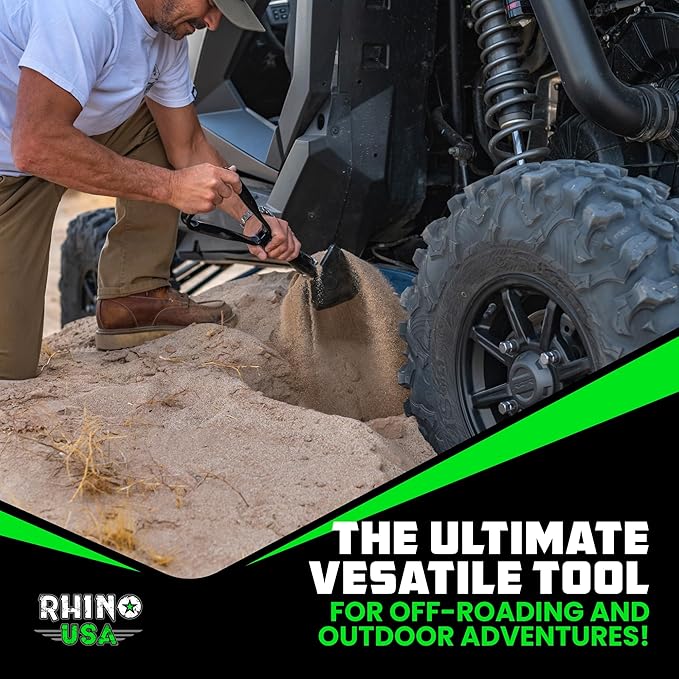 RHINO USA 折りたたみ式サバイバルシャベル（つるはし付き）- オフロード、キャンプ、ガーデニング、ビーチ、土、砂、泥、雪かき用の高耐久炭素鋼ミリタリースタイル塹壕掘りツール。