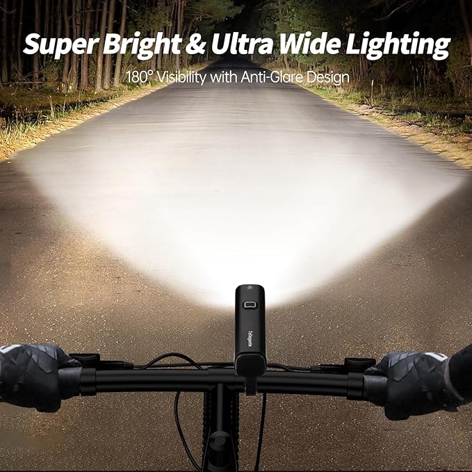 Super Bright Bike Lights for Night Riding, 2 Powerful LED for High Beam Low Beam Bicycle Lights, 6000mAh USB-C Rechargeable Bike Headlight, Smart Brake Bike Taillight, IPX6 Waterproof & Aluminum Alloy