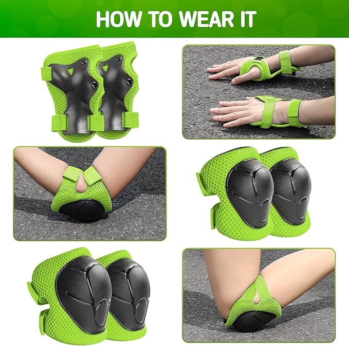 Wemfg Kids Protective Gear Set Knee Pads for Kids 3-14 Years Toddler Knee and Elbow Pads with Wrist Guards 3 in 1 for Skating Cycling Bike Rollerblading Scooter