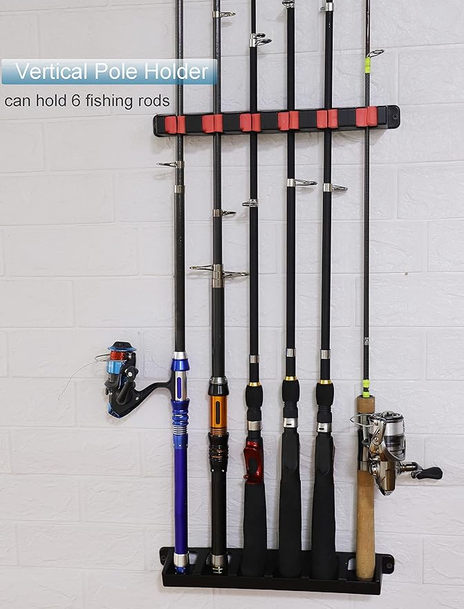 Horizontal Fishing Rod Rack Holders Wall-mounted Fish Pole Holder for Garage & Boat 6-Rod Storage Racks -1 Pair Rod Holder Rod Holder (1 Pair Vertical Red)