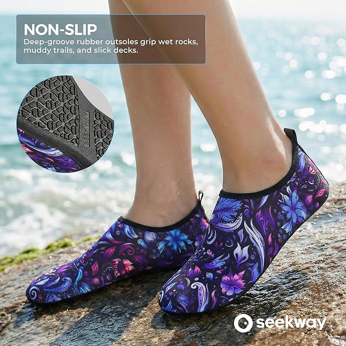 SEEKWAY Water Shoes Women Men Adult Quick-Dry Aqua Socks Barefoot Non Slip for Beach Swim River Pool Lake surf Black SK002(U)
