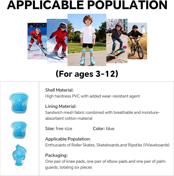 Kids Protective Gear Set for Toddlers Ages 3-6, Knee Pads Elbow Pads Wrist Guards for Beginner Scooter Bike Roller Skating, Adjustable Lightweight Safety Gear for Boys Girls