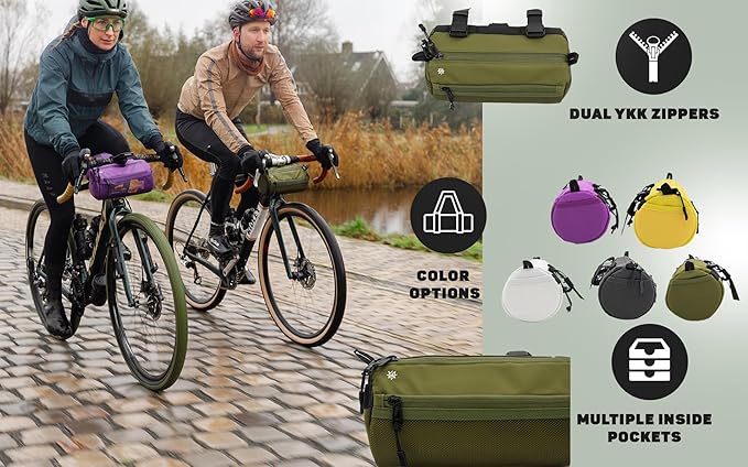 Lumiere & Co. Bike Handlebar Bag - Durable, Multiple-Size Options and Multi-Color Options -Dual Elastic Straps, Clips & Hook & Loop Attachments (Green, Large)