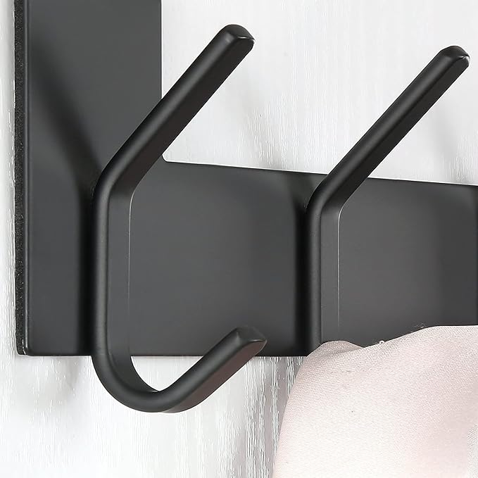 SKOLOO Over The Door Hook - for Doors up to 1-3/4'' Thickness, Black, No Assembly Required, Stainless Steel, Door Coat Rack for Entryway & Bathroom Hanging Coats, Backpack, Robes, Towels