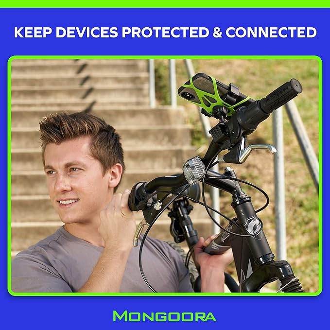 Bike & Motorcycle Phone Mount - GPS Cell Phone Holder for Bicycle Handlebar - Easy to Install Bike Accessories Fits iPhone, Galaxy, Android - Stocking Stuffers - 3 Bands (Black, Red, Green)