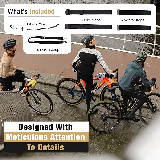 Lumiere & Co. Bike Handlebar Bag - Durable, Multiple Size and Color Options - Dual Elastic Straps, Clips & Hook-and-Loop for Customizable Fit (Black, Medium)