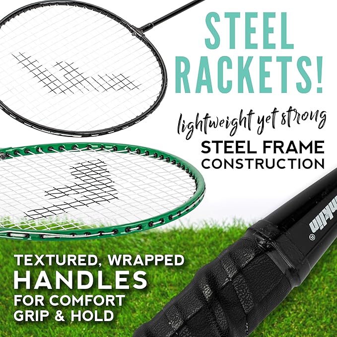 Franklin Sports Badminton Racket + Birdie Set - Replacement Badminton Equipment for Kids + Adults - 2 Player - 4 Player Badminton Racket Sets