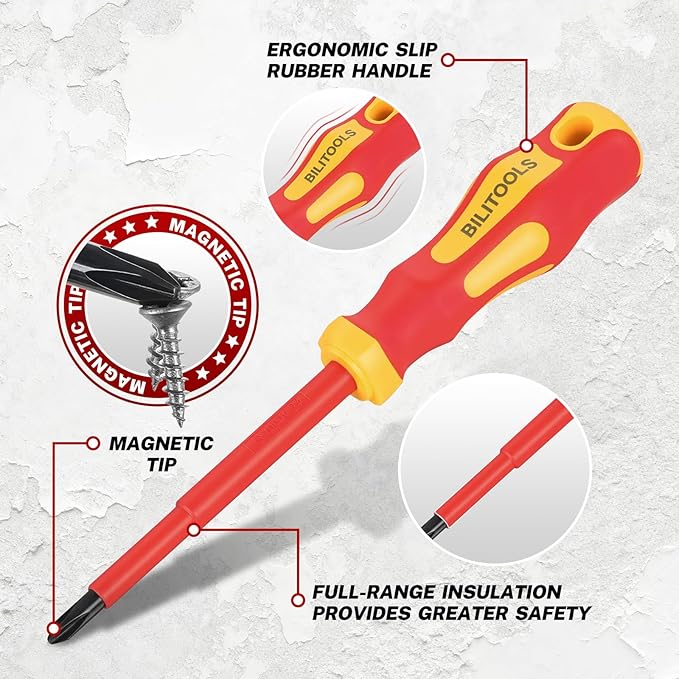 BILITOOLS Insulated Screwdriver & Pliers Set, 1000V Electrical Tools for Electrician Magnetic Phillips Slotted Pozidriv Tips