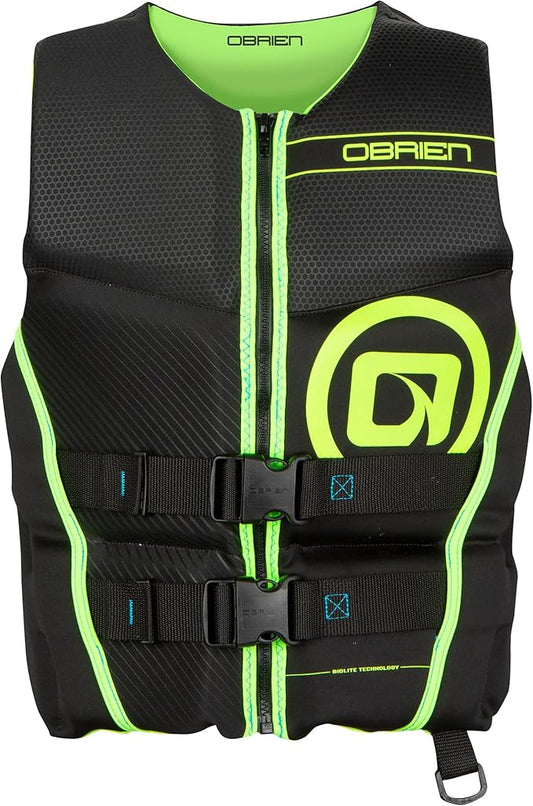 O'Brien Flex V-Back ライフジャケット – 沿岸警備隊承認済み大人用ライフベスト、フレックスフィットデザイン、軽量フォーム、フロントジップクロージャー、ウォータースポーツ、ボート、ジェットスキー用