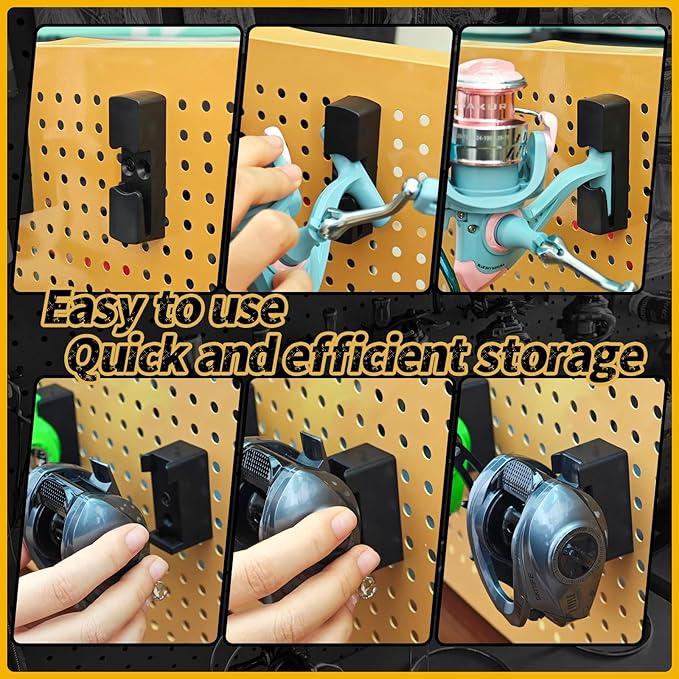 Fishing Rod Holder for Garage Fishing Pole Holders Fishing Rod Rack Vertical Wall-Mounted for Garage Stores 6 Rods or Combos Fits Most Rod Diameters (Black 2 pairs With 2 Type reel rack)