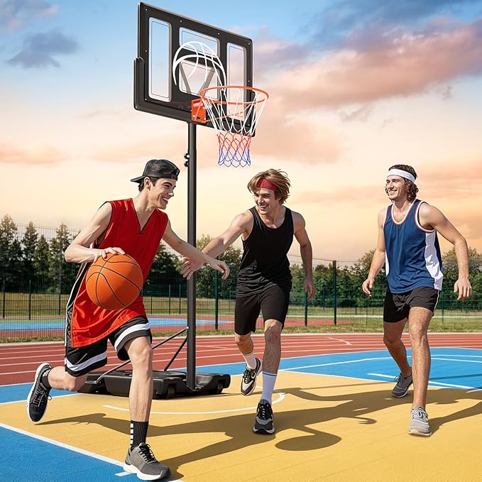 Basketball Hoop Outdoor 10ft Adjustable, Portable Basketball Hoop Goal System for Kids Youth and Adults in Backyard/Driveway/Indoor, 44 Inch Shatterproof Backboard and Larger Base