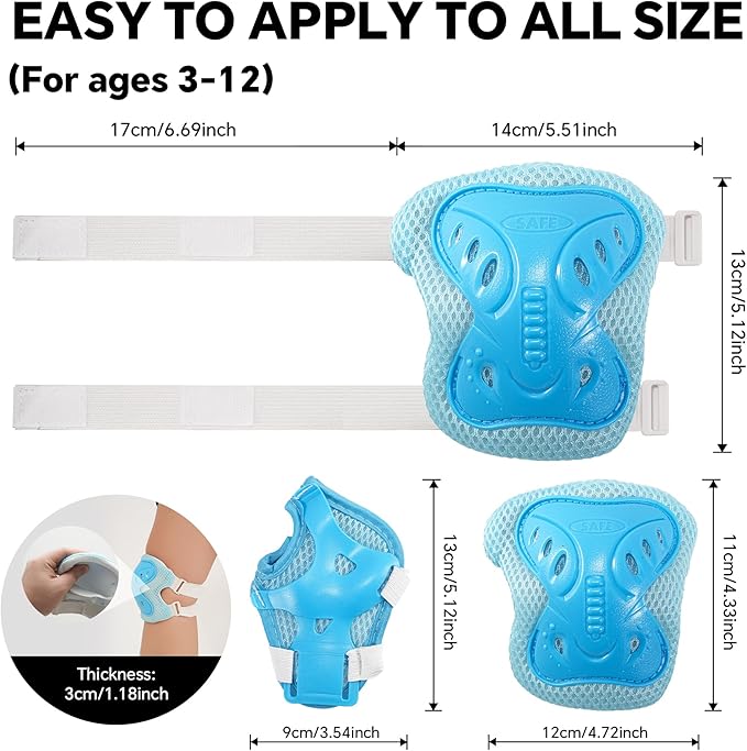 Kids Protective Gear Set for Toddlers Ages 3-6, Knee Pads Elbow Pads Wrist Guards for Beginner Scooter Bike Roller Skating, Adjustable Lightweight Safety Gear for Boys Girls