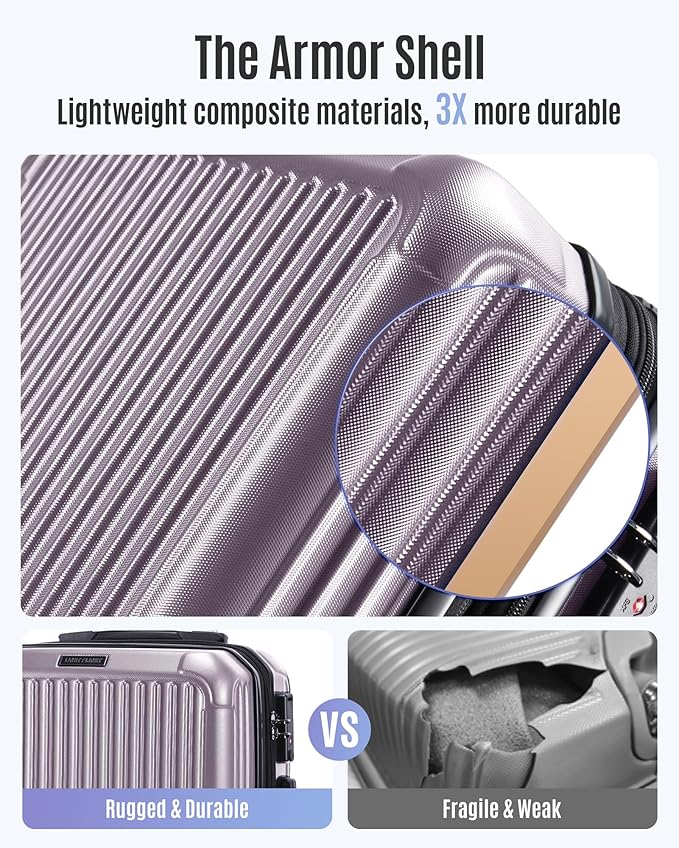 LIGHT FLIGHT スーツケース 3点セット スピナーホイール付き 耐久性のあるハードシェル TSAロック付き 軽量スーツケース ローズパープル (20インチ 24インチ 28インチ)