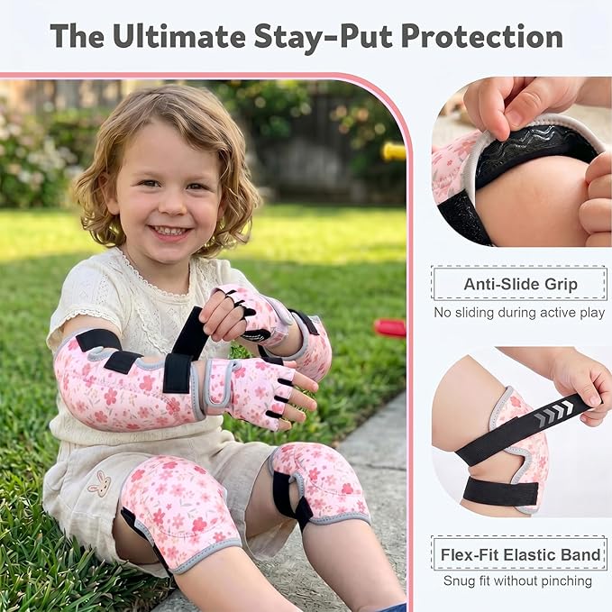 Soft Toddler Knee Pads and Elbow Pads Set with Bike Gloves, Non-Slip Toddler Knee Pads for Boys Girls 2-4 Years, Breathable Kids Protective Gear for Balance Bike, Scooter, Bicycle