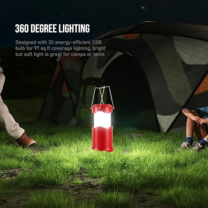 Lichamp LEDキャンプランタン 4個セット 電池式懐中電灯 停電用 ポータブル折りたたみ式吊り下げライト 家庭、アウトドア、緊急用ランプ サバイバルキット ハリケーン対策（レッド）