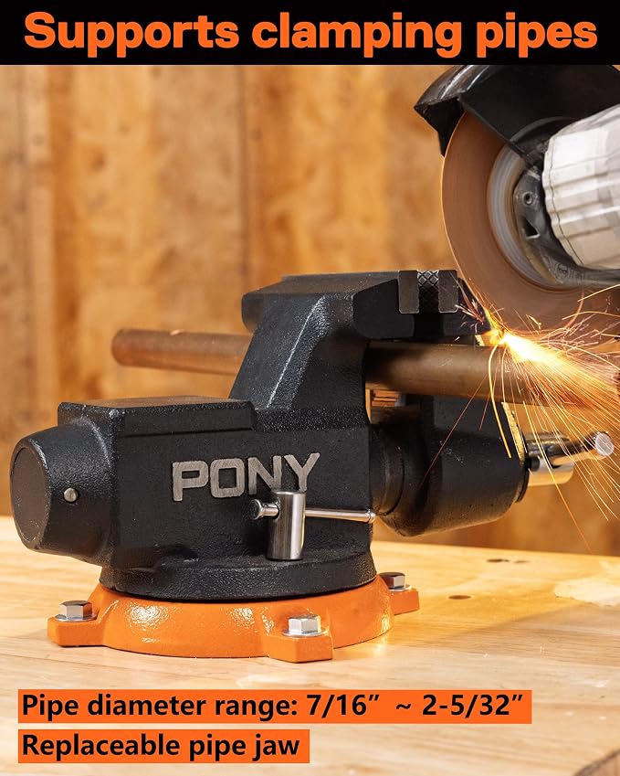 PONY 4 Inch Heavy Duty Bench Vise, 4400LBS Clamping Force Pro Workshop Vise