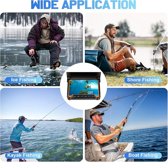 水深温度センサー付き水中釣りカメラ、7インチHD魚群探知機カメラ100ftロングケーブルIR LEDナイトビジョン広角レンズラインカメラ カヤック湖ボート氷釣りポータブル魚群探知機