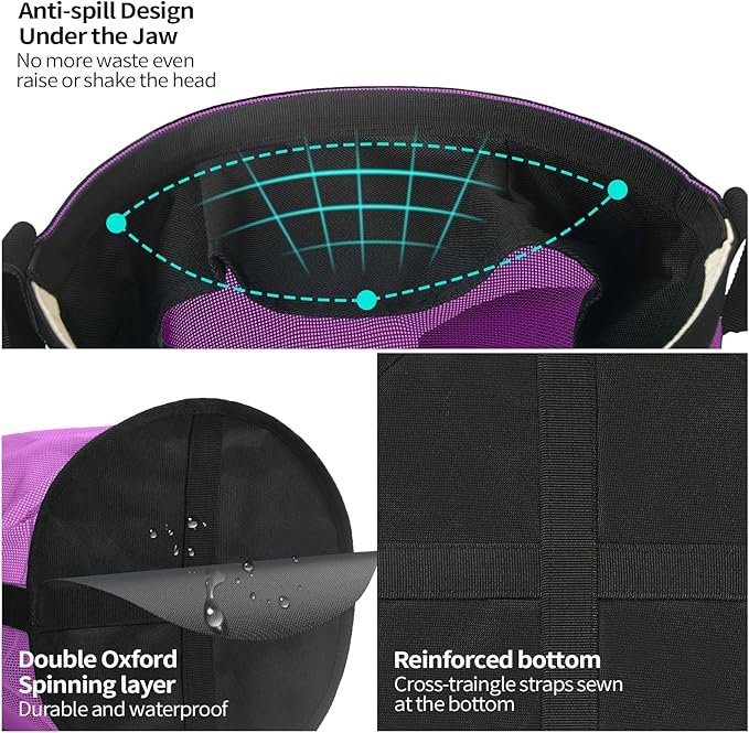 Horse Feed Bag for Grain, Breathable Mesh Feed Bags for Horses, Muzzle Feedbag for Feeding Grain, Anti-Spill Design Feeder, Soft Neck Pad Nose Pad, Universal Fit (Purple Pack of 1)