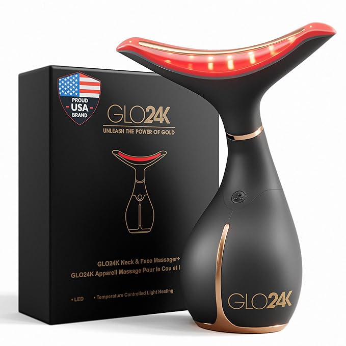 GLO24K レッドライト フェイス＆ネック美容機器 – LEDと振動による肌の活性化と首の引き締めを叶える3-in-1フェイシャルマッサージャー